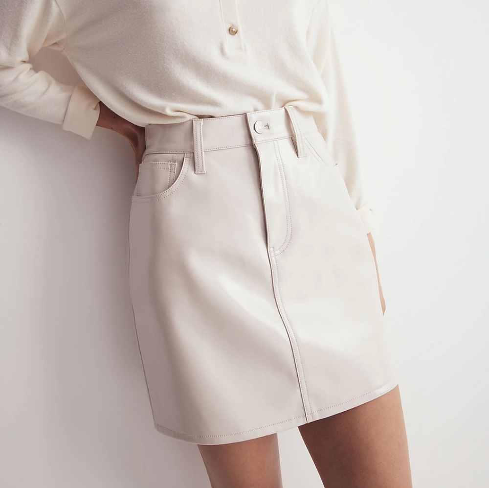 MADEWELL Faux Leather Mini Skirt Off White Pockets